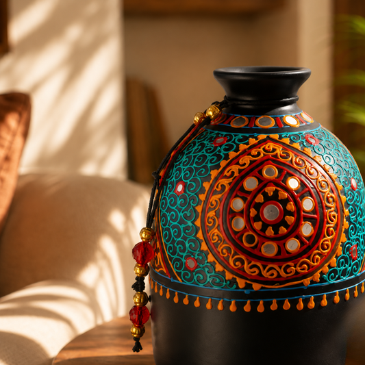 Handcrafted Terracotta Mirror Work Pottery (Lippan Art Inspired)