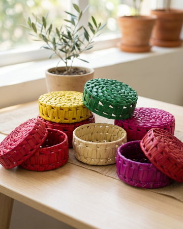 Palm Leaf Woven Round Shaped Box