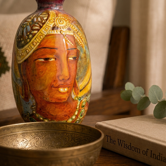 Hand Painted Terracotta Pottery (Ajanta Painting Inspired Man) -6 Inch