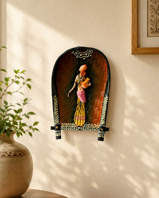 Handmade Bamboo Kulo Soop (Multi Coloured Wall Hanging : Brown with a Standing Lady)