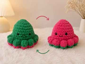 Handcrafted Crochet Reversible Octopus (Red & Green)