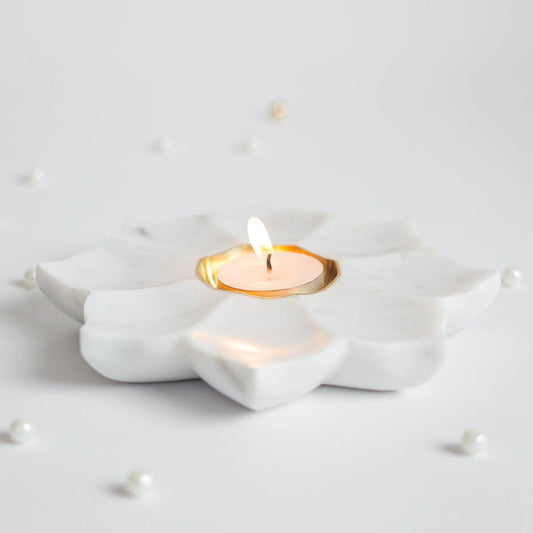 Marble Lotus Dish with Brass
