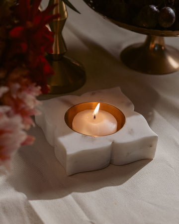 Flower Shaped Marble Diya with Brass