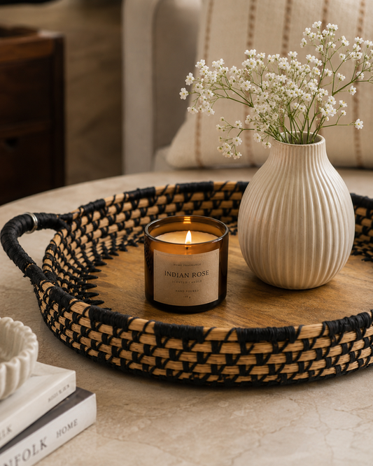Hand Woven Pine Tray with Wooden Base