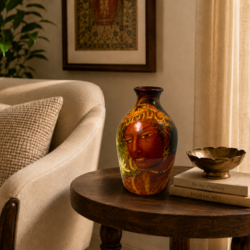 Mihira - Hand Painted Terracotta Vase (Ajanta & Ellora Inspired Paintings - 8 inch)
