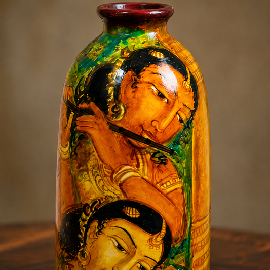 Chitrika - Hand Painted Terracotta Vase (Ajanta & Ellora Inspired Paintings - 9 inch)