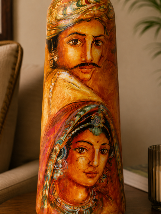 Hand-Painted Terracotta Vase (Rajasthani Themed Faces) -10 Inches