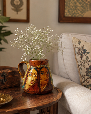 Hand-Painted Terracotta Mug Shaped Pottery - Rajasthani Inspired Faces