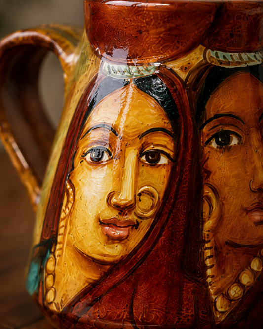 Hand-Painted Terracotta Mug Shaped Pottery - Rajasthani Inspired Faces
