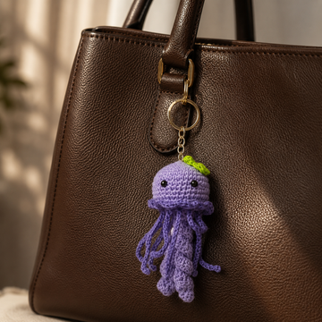 Purple Jellyfish Crochet Keychain