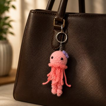 Pink Jellyfish Crochet Keychain