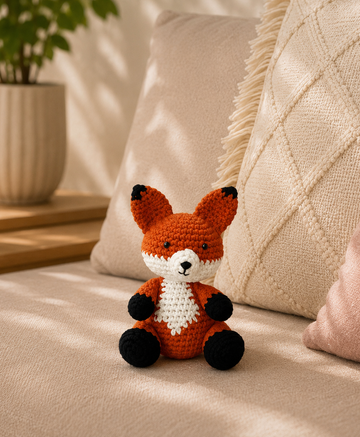 Handcrafted Mini Crochet Fox Soft Toy (4 Ply Cotton Yarn)