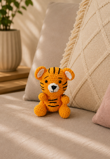 Handcrafted Mini Crochet Tiger Soft Toy (4 Ply Cotton Yarn)