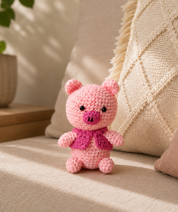 Handcrafted Mini Crochet Pig Soft Toy (4 Ply Cotton Yarn)