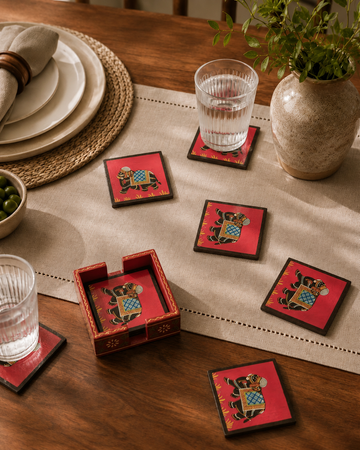 Hand-Painted Elephant Folk Art Coaster Set of 6