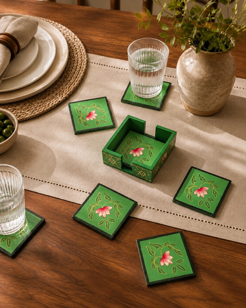 Hand-Painted Lotus Art Coaster Set of 6