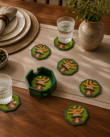 Hand-Painted Folk Art Coaster Set of 6