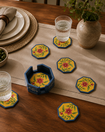 Hand-Painted Floral Coaster Set of 6