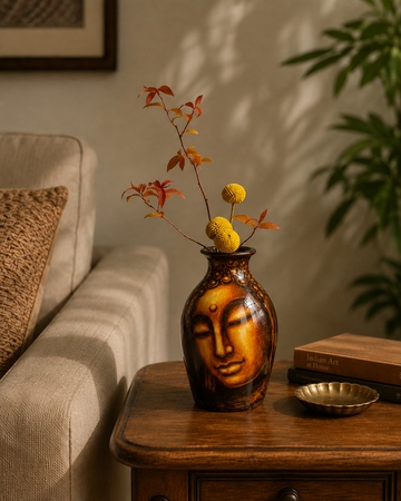 Sacred Serenity - Hand Painted Terracotta Vase (Buddha Inspired Painting - 8 inch)