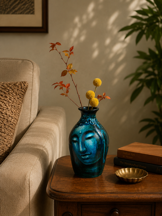 Sacred Serenity - Hand Painted Terracotta Vase (Buddha Inspired Painting - 8 inch)