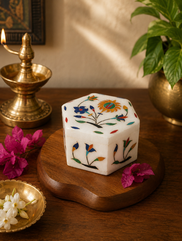White Marble Hexagon Box