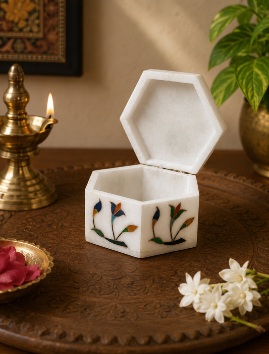 White Marble Hexagon Box