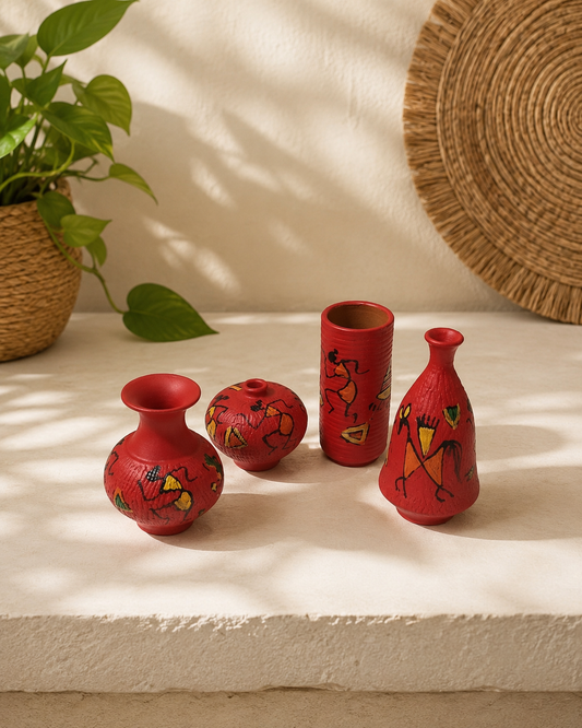 Handcrafted Terracotta Mini Pots Set of 4 It is Handmade so Slight Variations in Shape May Occur.