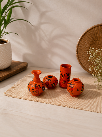 Handcrafted Terracotta Miniature Pottery Set of 4