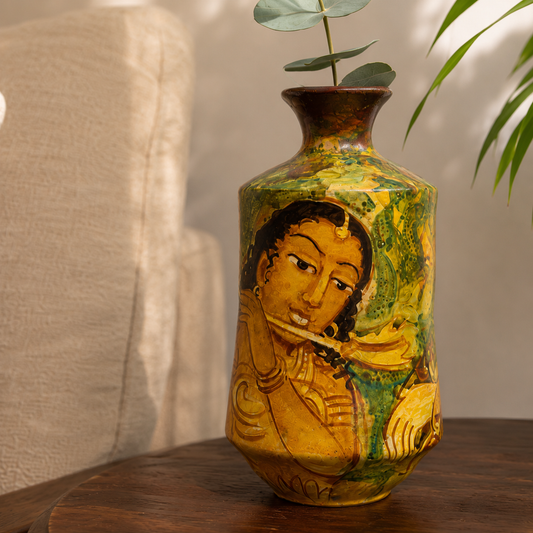 Handcrafted Terracotta Krishna Flute Art Pottery Vase