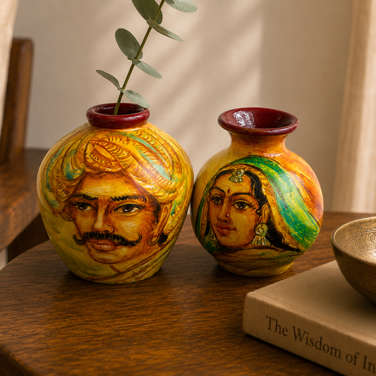 Hand-Painted Terracotta Pottery Set of 2