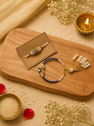 Blue Pearl Bhai-Bhabhi Rakhi Set