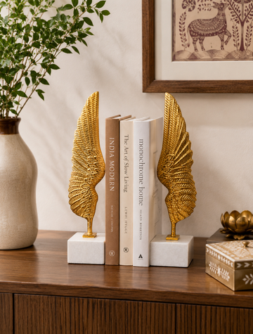 Majestic Golden Angel Wings Desktop Sculpture Book Ends (Set of 2)