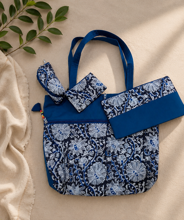 Hand Bags - Aqua Floral Block Print