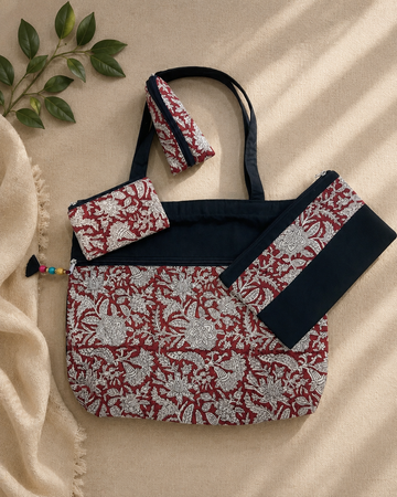 Hand Bags - Traditional Kalamkari Medallion Print