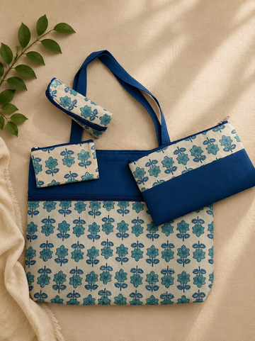 Hand Bags - Indigo Batik Floral Print