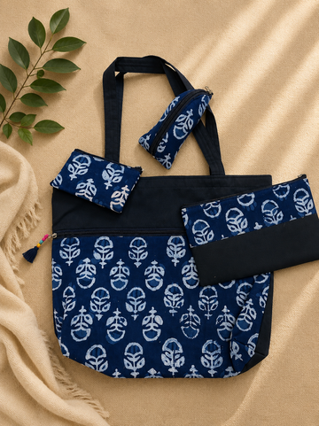 Hand Bags - Navy Floral Vine Print