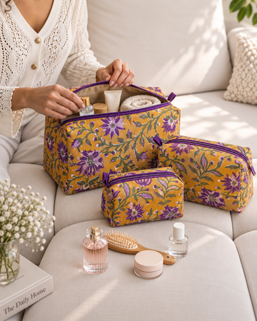 Zarina – Set of 3 Cotton Vanity Pouches