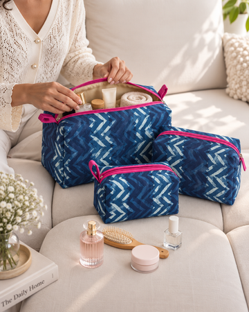 Leher – Set of 3 Cotton Vanity Pouches