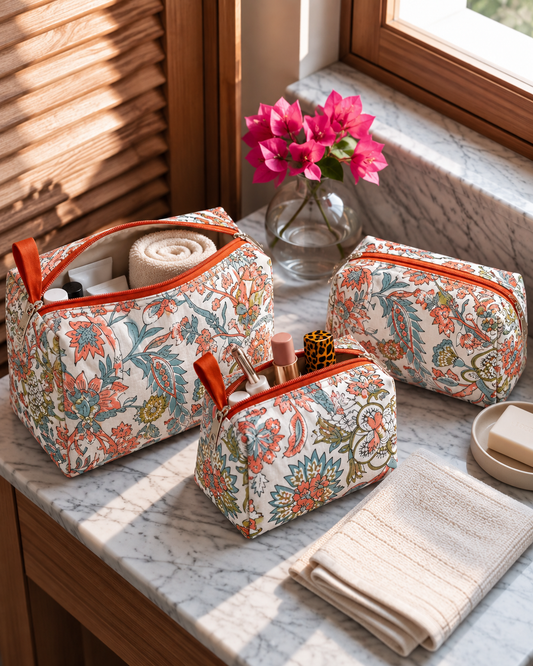Kesarika – Set of 3 Cotton Vanity Pouches