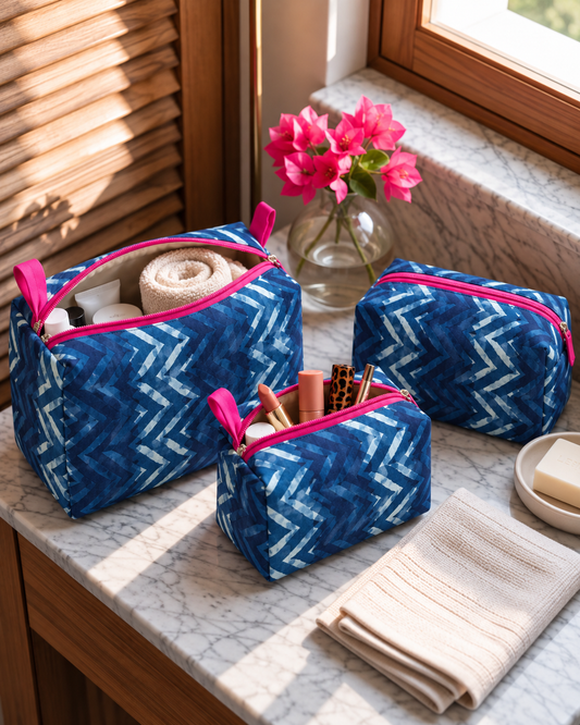 Leher – Set of 3 Cotton Vanity Pouches