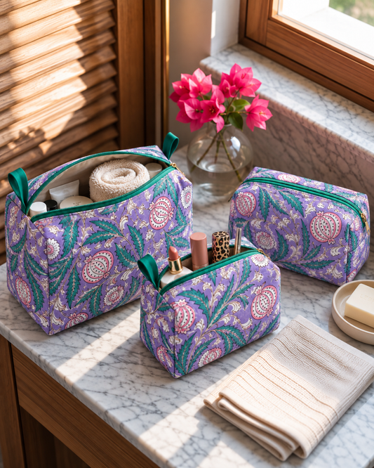 Madhavi – Set of 3 Cotton Vanity Pouches