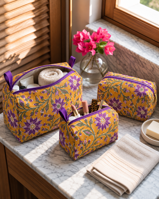 Zarina – Set of 3 Cotton Vanity Pouches