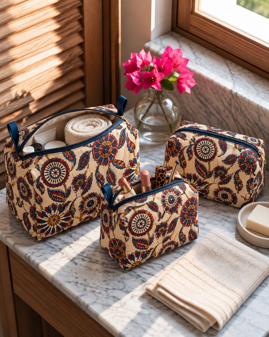 Gulnaar – Set of 3 Cotton Vanity Pouches
