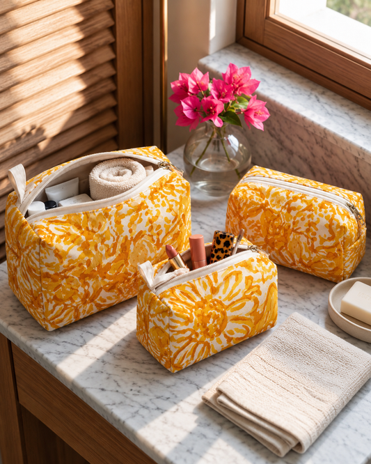 Sunehri Bagh – Set of 3 Cotton Vanity Pouches