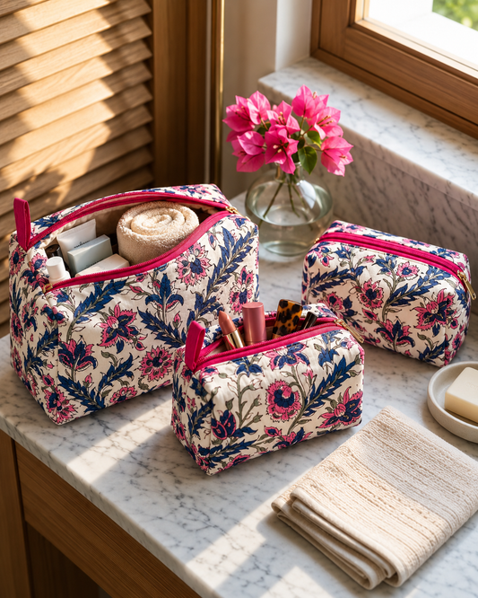 Gulmohar – Set of 3 Cotton Vanity Pouches