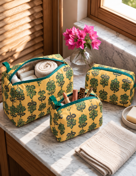 Madhuban – Set of 3 Cotton Vanity Pouches