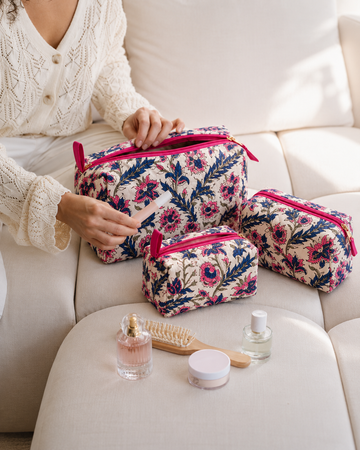 Gulmohar – Set of 3 Cotton Vanity Pouches