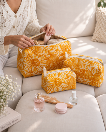 Sunehri Bagh – Set of 3 Cotton Vanity Pouches