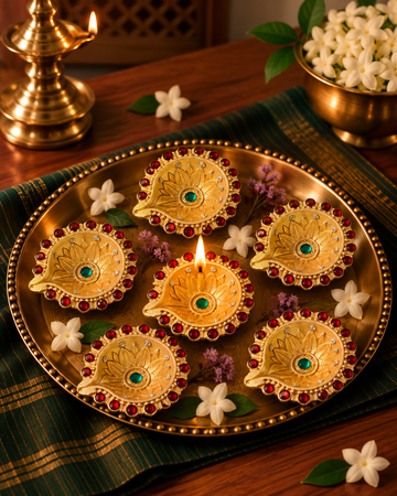 Sindoori Jewel Diya — Set of 12 Pieces