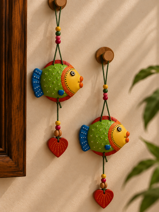 Terracotta Small Fish Wall Hanging - Set of Two (11 Inch)